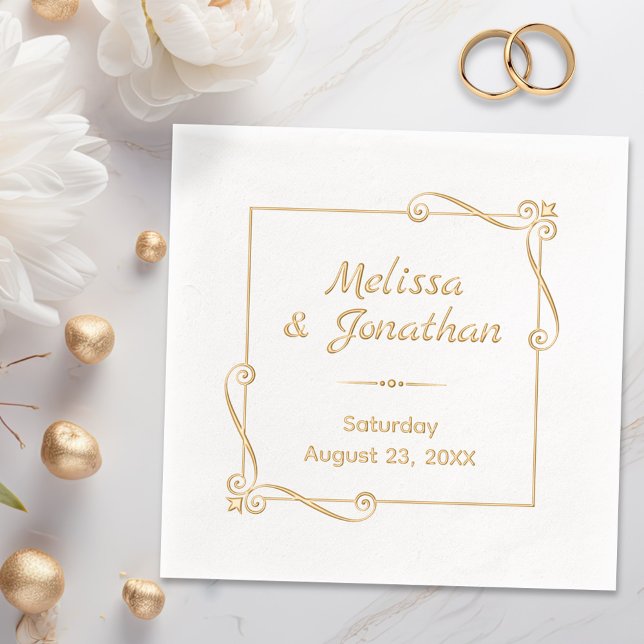 Corner Swirls Square Frame Wedding Anniversary Foil Napkins (Creator Uploaded)
