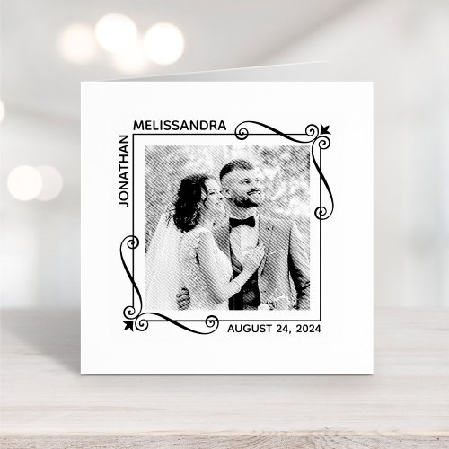 Corner Swirls Square Frame Wedding Photo Rubber Stamp