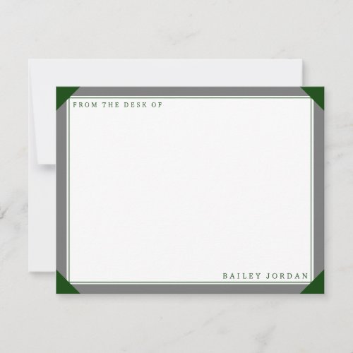 Corners Green  Gray Professional Mens Stationery Note Card