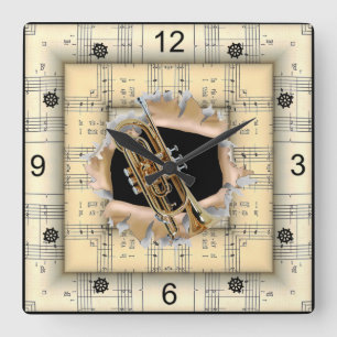 Cornet ~ Breaking Through ~ Strange Sheet Music ~ Square Wall Clock