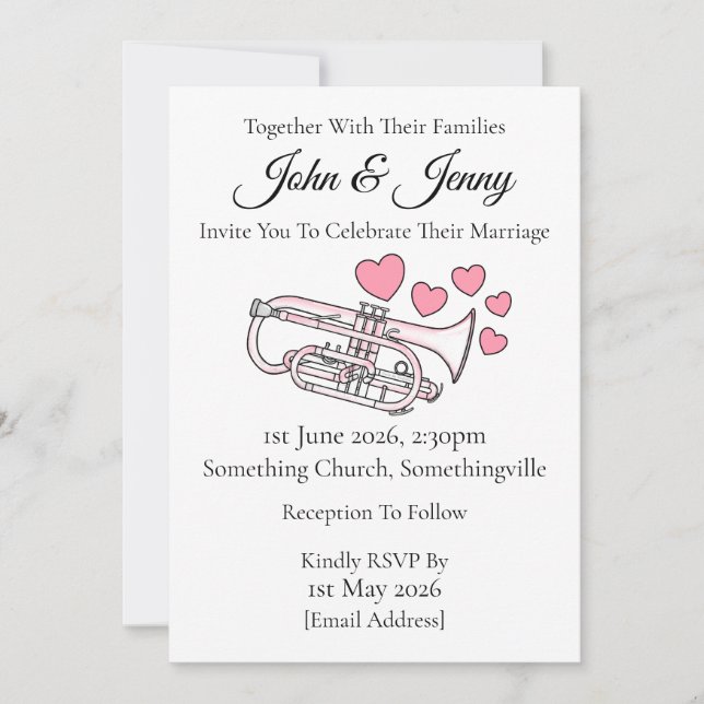 Cornet Wedding Invitation Brass Musicians (Front)