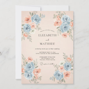 Cornflower Apricot Ranunculus Eucalyptus Wedding Invitation