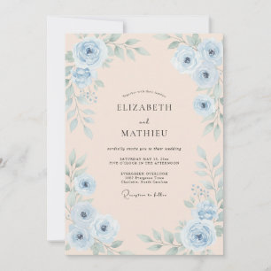 Cornflower Apricot Rose Wedding Invitation