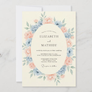 Cornflower Apricot Wreath Wedding Invitation