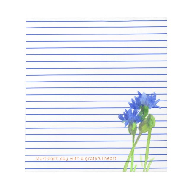 Cornflower Bachelor Buttons Flowers Blue Lined Notepad (Front)