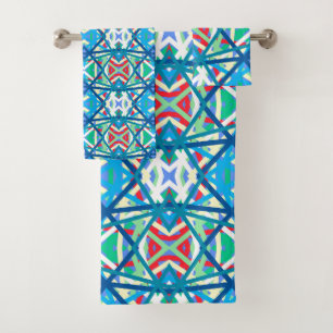 Cornflower Balanced Harmony Colors Abstract Lines Bath Towel Set