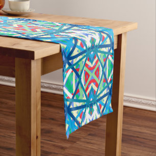 Cornflower Balanced Harmony Colors Abstract Lines Short Table Runner