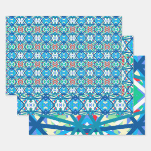 Cornflower Balanced Harmony Colors Abstract Lines Wrapping Paper Sheets