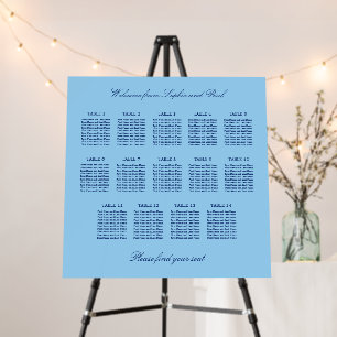 Cornflower Blue 14 Table Seating Chart Foam Board