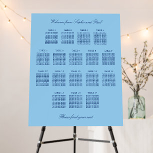 Cornflower Blue 17 Table Seating Chart Foam Board