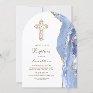 Cornflower Blue Agate Baptism Invitation