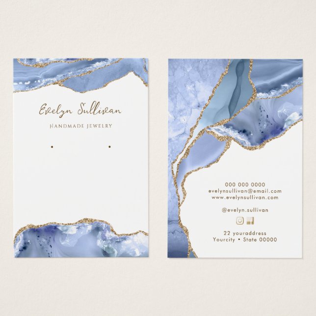 Cornflower blue agate jewelry display card (Front & Back)