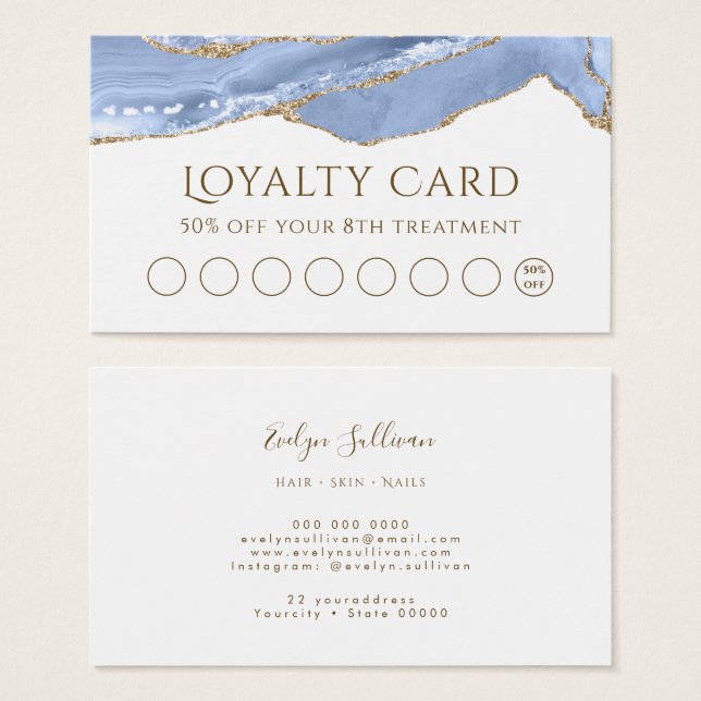 Cornflower Blue Agate Loyalty Card (Front & Back)