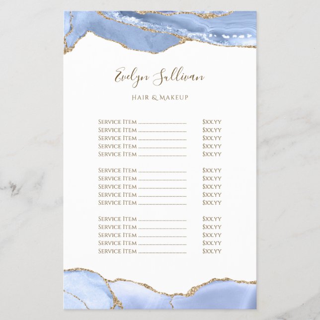 Cornflower blue agate price list flyer (Front)