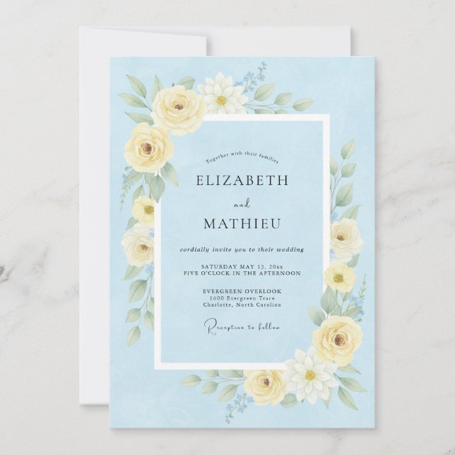 Cornflower Blue Airy Spring Wedding Invitation (Front)