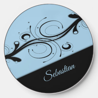 Cornflower Blue and Black Scroll Accent Personal Wireless Charger