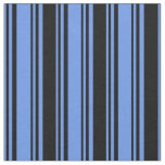 [ Thumbnail: Cornflower Blue and Black Stripes/Lines Pattern Fabric ]