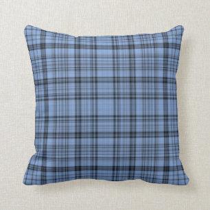 Cornflower Blue and Grey Plaid Throw Pillow
