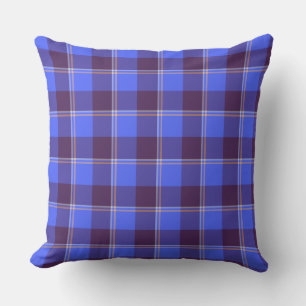 Cornflower Blue and Livid Brown Plaid Throw Pillow