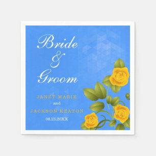 Cornflower Blue and Marigold Yellow Rose Wedding Napkins
