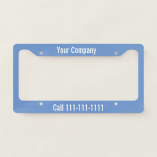 Cornflower Blue and White Company Mobile Ad License Plate Frame