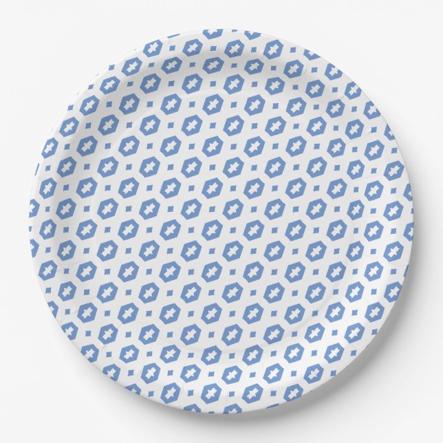 Cornflower Blue and White: Geometriana Paper Plates (Front)