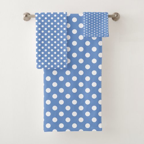 Cornflower Blue and White Polka Dot Bath Towel Set