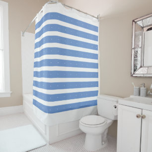 Cornflower blue and white stripes shower curtain