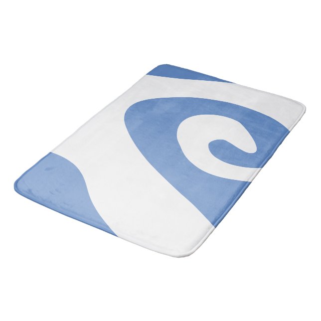 Cornflower Blue and White Swirl Wave Bath Mat (Angled)