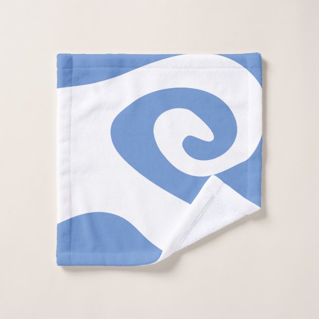 Cornflower Blue and White Swirl Wave Bath Towel Set (Wash Cloth)