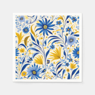 Cornflower Blue and Yellow Leaves Pattern Napkins