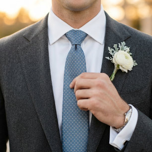 Cornflower Blue Antique Ivory Micro Foulard Neck Tie
