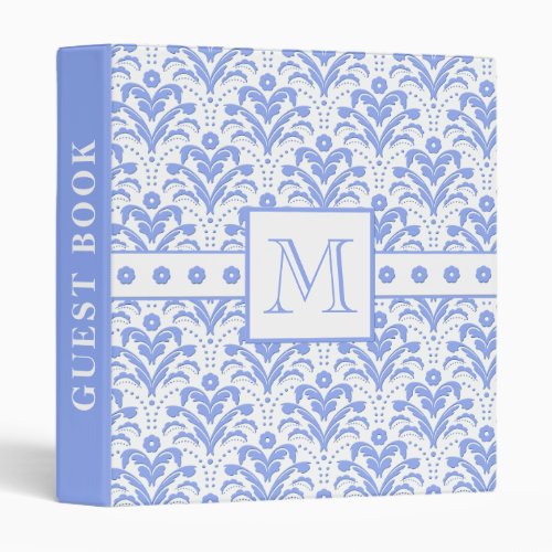 Cornflower Blue Art Deco Vintage Damask Guest Book Binder