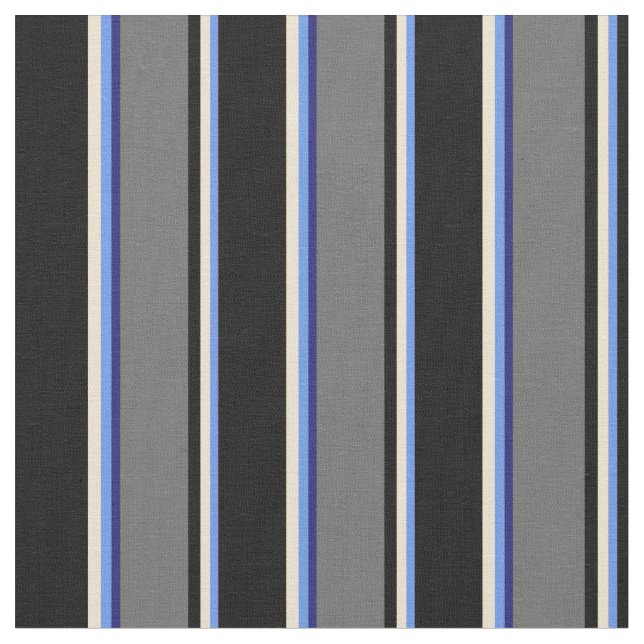 Cornflower Blue, Beige, Black, Grey, Midnight Blue Fabric (Close Up)