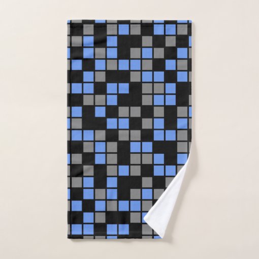 Cornflower Blue, Black, Gray Random Mosaic Squares Bath Towel Set Zazzle