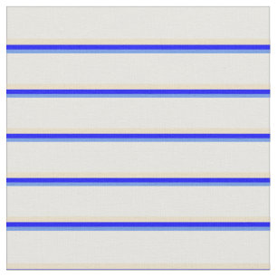 Cornflower Blue, Blue, Tan & White Colored Lines Fabric
