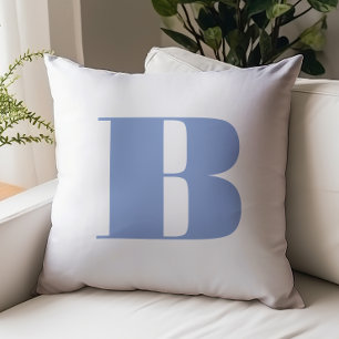 Cornflower Blue Bold Modern Monogram Initial Throw Pillow