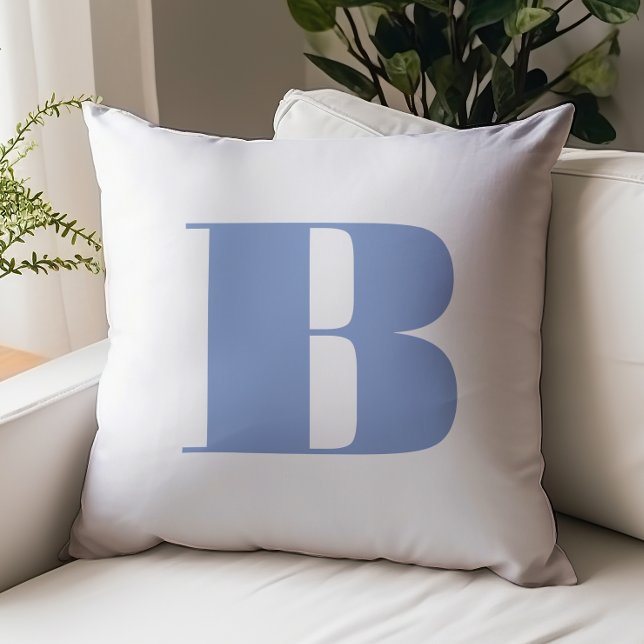 Cornflower Blue Bold Modern Monogram Initial Throw Pillow (Creator Uploaded)
