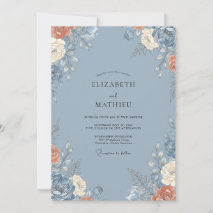 Cornflower Blue Botanical Watercolor Wedding Invitation
