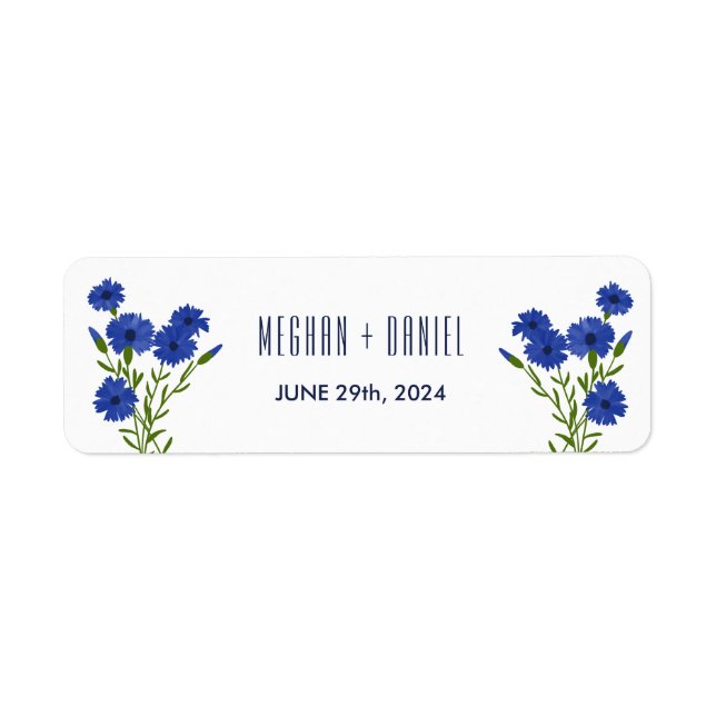 Cornflower Blue Botanical Wedding  Label (Front)
