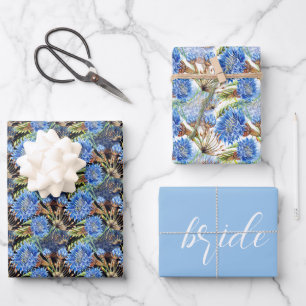 Cornflower Blue Bridal Wedding   Wrapping Paper Sheets