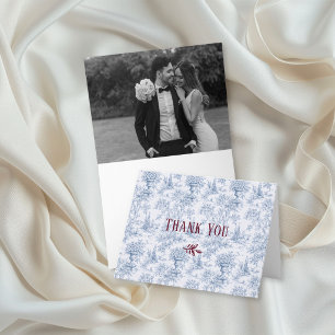 Cornflower Blue Burgundy Vintage Toile Wedding Thank You Card