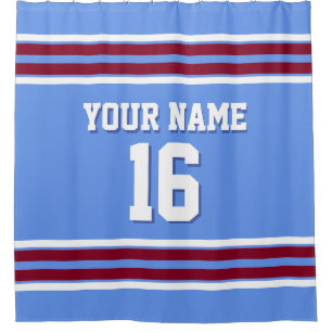 Cornflower Blue Burgundy Wht Stripes Sports Jersey Shower Curtain
