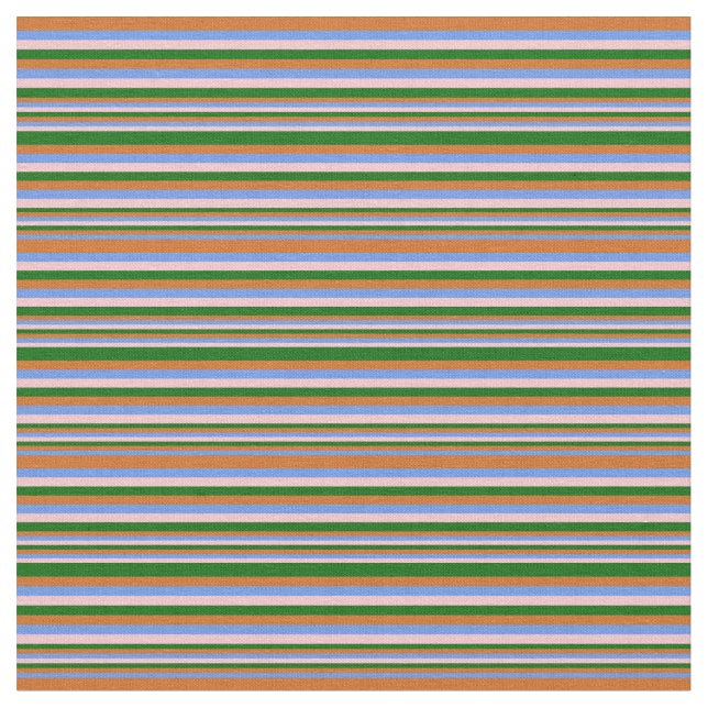 Cornflower Blue, Chocolate, Dark Green & Pink Fabric (Close Up)