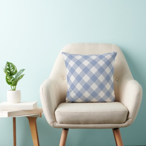 Cornflower Blue Country Cottage Gingham Stripes Throw Pillow