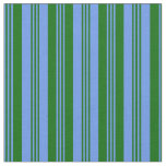 [ Thumbnail: Cornflower Blue & Dark Green Colored Pattern Fabric ]