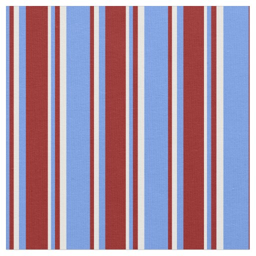 Cornflower Blue, Dark Red, and White Stripes Fabric