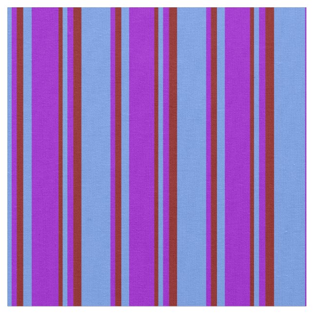 Cornflower Blue, Dark Violet, and Maroon Stripes Fabric (Close Up)