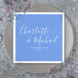 Cornflower Blue Elegant Modern Script Wedding Napkins