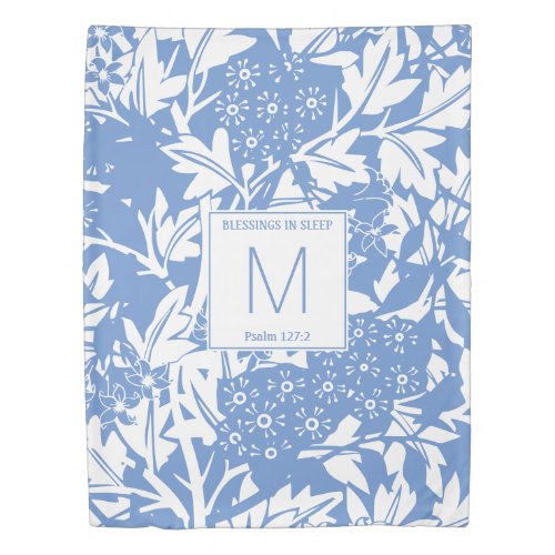 Cornflower Blue Floral Monogram Duvet Cover